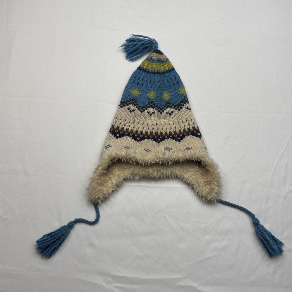 Abercrombie & Fitch Fair Isle Knit Trapper Hat w/ Tassels one size beanie wool